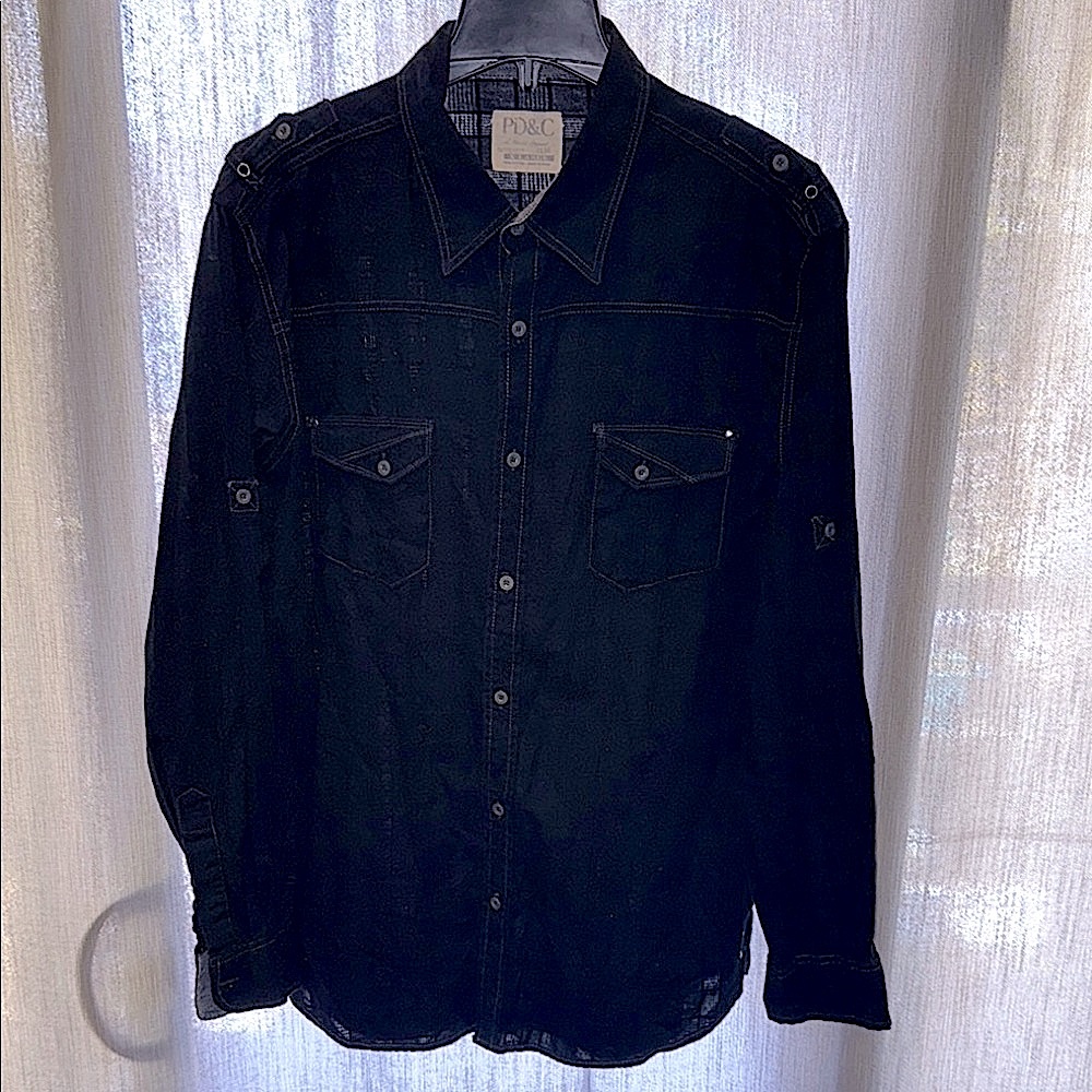 PD&C Black Casual Button Down Shirt